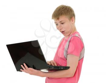 Royalty Free Photo of a Boy Holding a Laptop