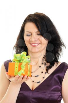 Royalty Free Photo of a Woman Opening a Present