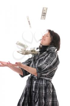 Royalty Free Photo of a Woman Catching Money