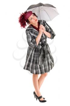 woman with black umbrella isolated on white background