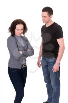 husband and wife quarrel isolated on white background