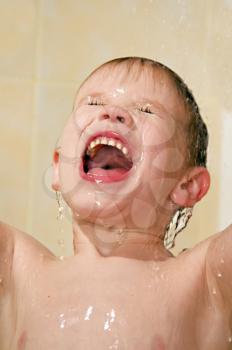 happy child wash in the shower