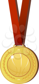 Royalty Free Clipart Image of a Gold Metal With a Basketball on It