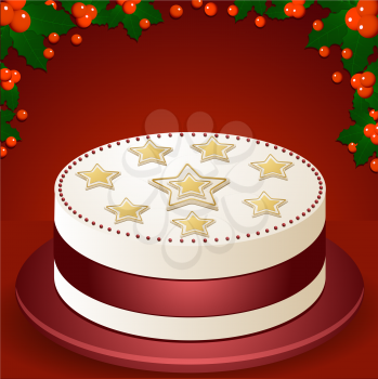 Royalty Free Clipart Image of a Christmas Cake With Holly Border