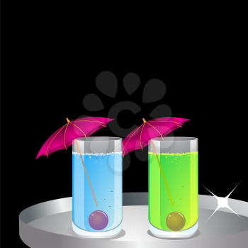 Royalty Free Clipart Image of Two Cocktails on a Tray