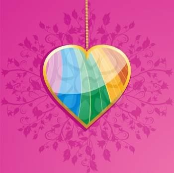 Royalty Free Clipart Image of a Heart Pendant on a Pink Floral Background