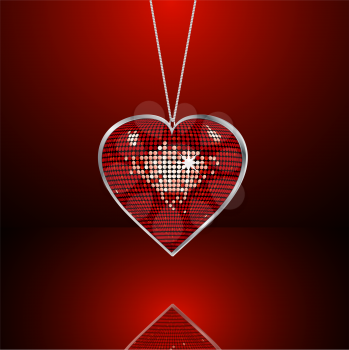 Royalty Free Clipart Image of a Disco Style Valentine Heart Pendant 