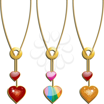 Royalty Free Clipart Image of Necklaces With Heart Pendants