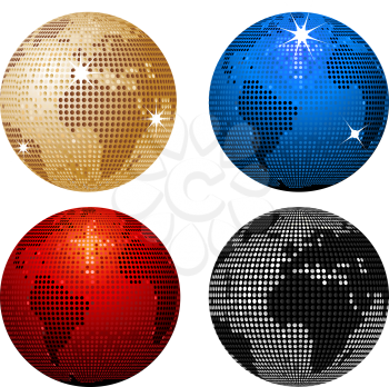 Royalty Free Clipart Image of a Set of Mosaic Globes
