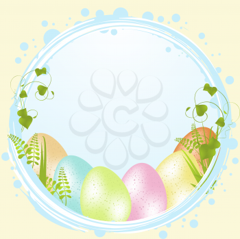 Royalty Free Clipart Image of Easter Eggs Inside a Blue Border