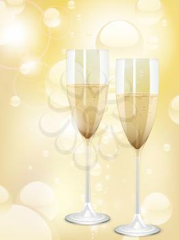 champagne flutes on an abstract bubble background