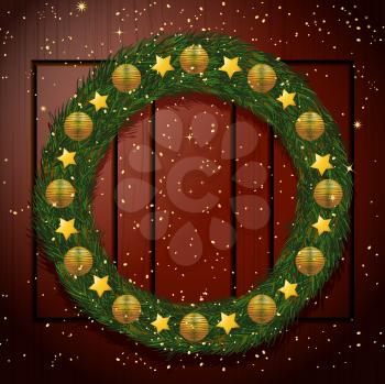 Royalty Free Clipart Image of a Christmas Wreath on a Door