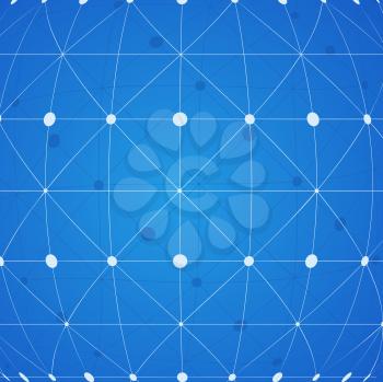Network lines and circles on a blue background