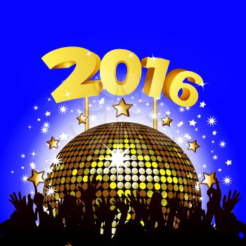 2016 New Year Party Background with Disco Ball and Crowd