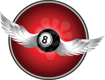 Bingo Ball Number Eight with Wings Over Dark Red Border
