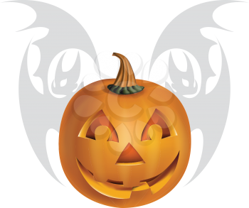 Royalty Free Clipart Image of a Pumpkin and Bat Background