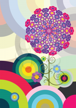 Royalty Free Clipart Image of a Circle Background and Abstract Flower
