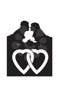 Royalty Free Clipart Image of a Silhouetted Couple in Love