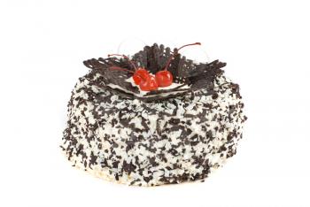 chocolate cake with berry isolated on a white