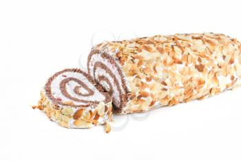 Royalty Free Photo of Nuts on a Swiss Roll