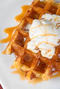 Royalty Free Photo of a Waffle With Ice Cream