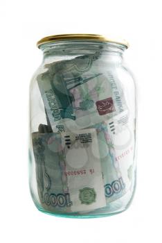 Royalty Free Photo of a Jar Full of Russian Rubles 