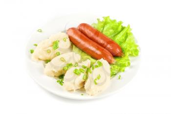 Royalty Free Photo of Cutlets of Potato and Sausage on Lettuce