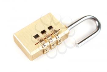 Close-up combination padlock isolated on white background