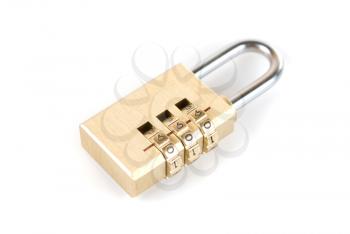 Close-up combination padlock isolated on white background