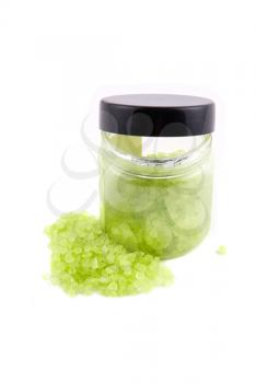 Green bath salt isolated on white