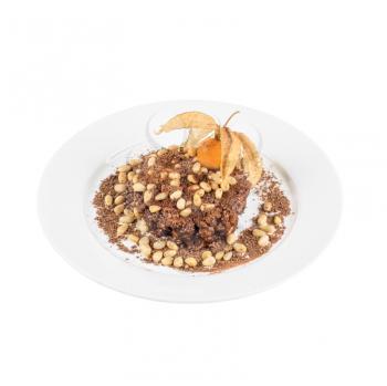 Chocolate risotto dessert closeup isolated on a white background