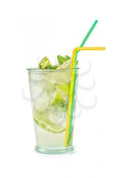 Fresh mojito cocktail isolated on a white bacground