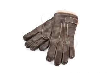 Brown modern male leather gloves isolated on a white