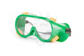 Working safety glasses close-up isolated on white background

