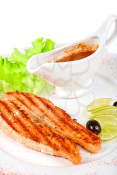 Royalty Free Photo of Grilled Salmon Steak With Salad