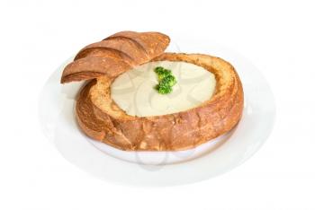 Royalty Free Photo of Cheese Soup in Bread