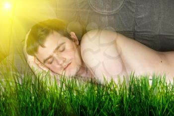 Royalty Free Photo of a Man Sleeping Outdoors 