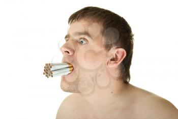 Royalty Free Photo of a Man With a Face Full of Cigarettes