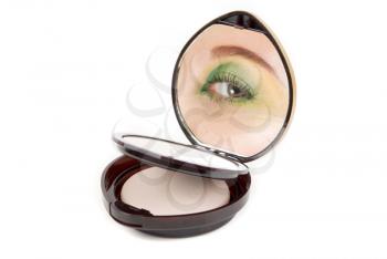 Royalty Free Photo of a Woman's Eye Reflection in a Compact Mirror
