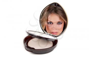 Royalty Free Photo of a Woman's Reflection in a Compact Mirror