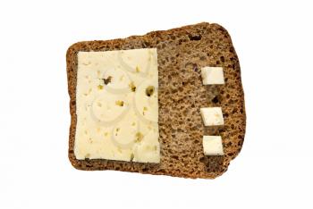 Rye bread with cheese isolated on white background