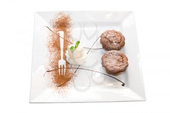 Tasty chocolate desserts dish isolated on white background