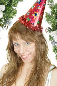 Royalty Free Photo of a Woman in a Party Hat