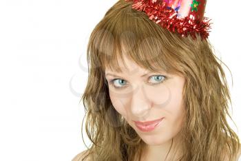 Royalty Free Photo of a Woman Wearing a Party Hat