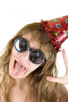Royalty Free Photo of a Woman Wearing a Party Hat