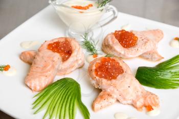 Royalty Free Photo of Roasted Salmon Filet With Red Caviar