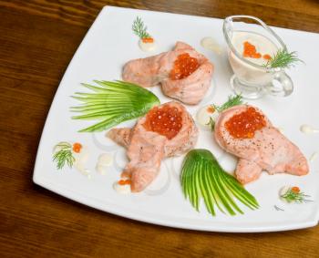 Royalty Free Photo of Roasted Salmon Filet With Red Caviar