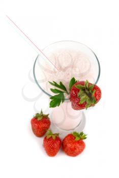 fresh strawberry milkshake isolated on white