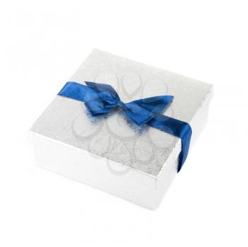 Blue gift box close up isolated on white background