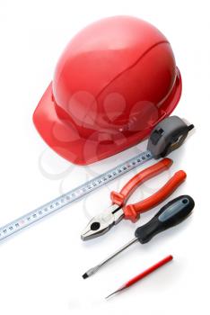 Royalty Free Photo of a Hardhat and Tools
